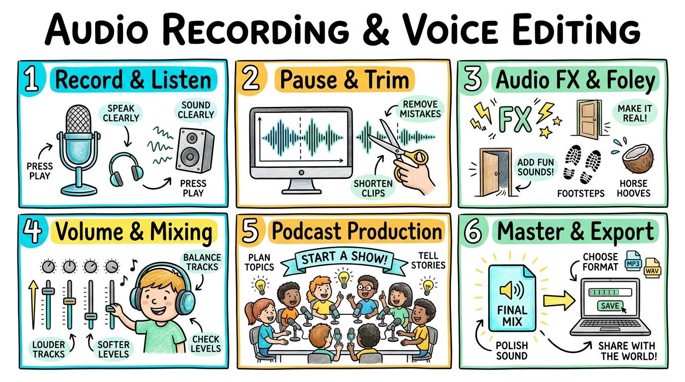 Visual Sketchnote for Audio Recording & Voice Editing