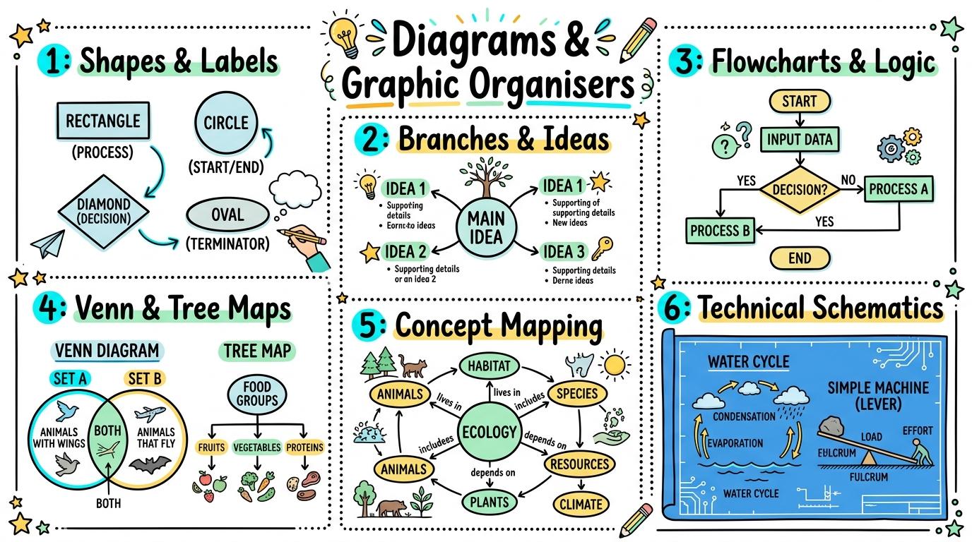 Visual Sketchnote for Diagrams & Graphic Organisers