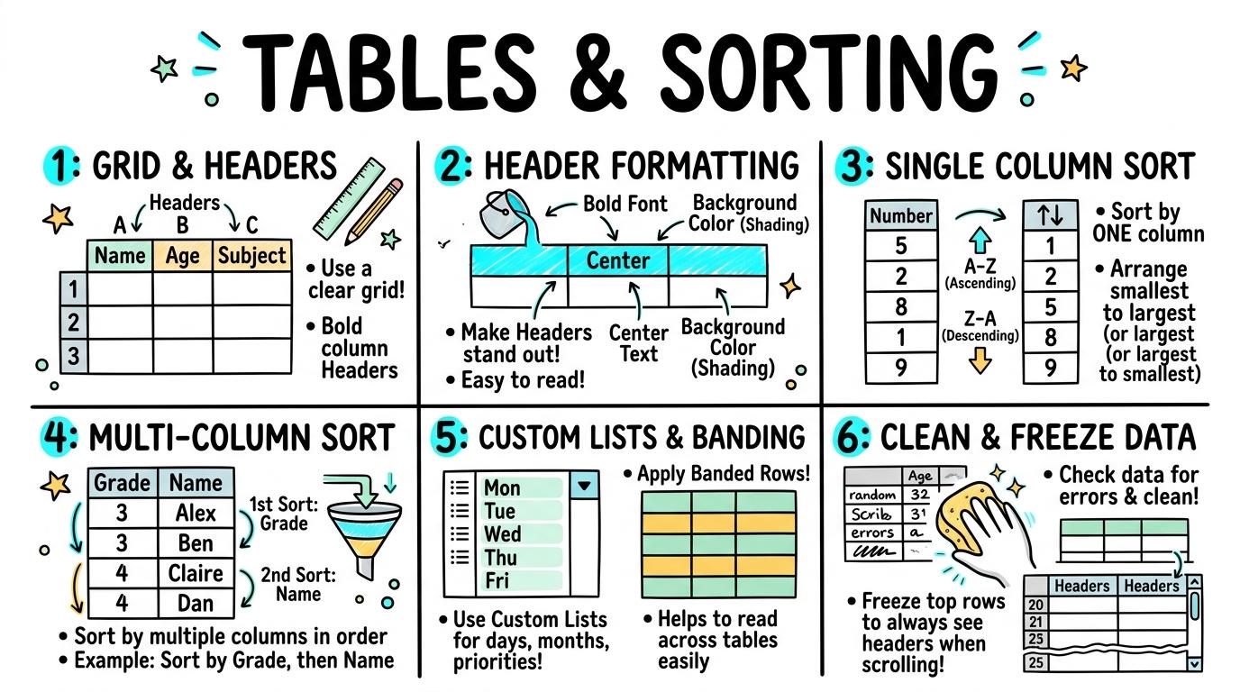 Visual Sketchnote for Tables & Sorting