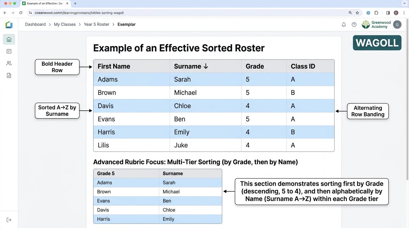 Organizing Tabular Data Exemplar